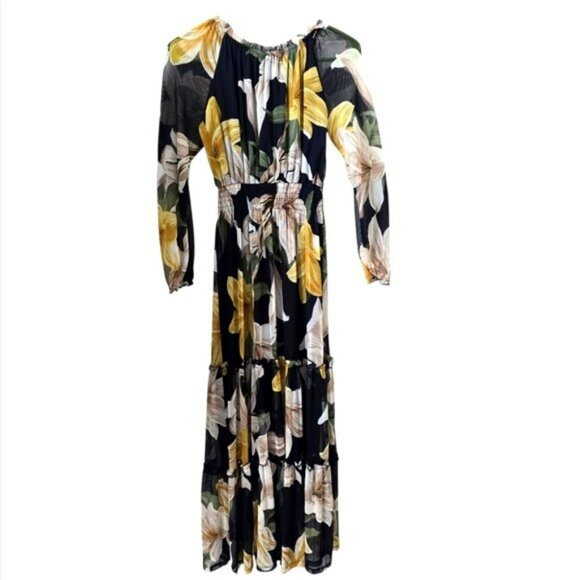 Kate & Lily Women's Maxi Dress Size 4 Navy Blue Long Sleeves Floral Sheer Lined - Picture 12 of 14